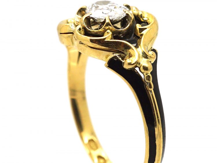Victorian 18ct Gold, Black Enamel & Diamond Ring