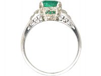Art Deco Platinum, Square Cut Emerald & Diamond Ring with Rose Diamond Gallery