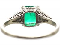 Art Deco Platinum, Square Cut Emerald & Diamond Ring with Rose Diamond Gallery