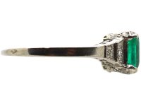 Art Deco Platinum, Square Cut Emerald & Diamond Ring with Rose Diamond Gallery