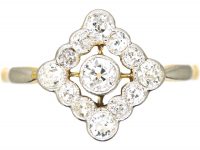 Art Deco 18ct Gold & Platinum, Diamond Shaped Ring set with Diamonds