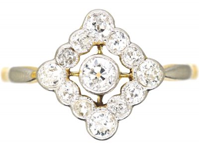 Art Deco 18ct Gold & Platinum, Diamond Shaped Ring set with Diamonds