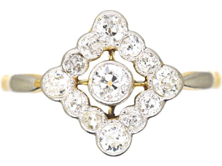 Art Deco 18ct Gold & Platinum, Diamond Shaped Ring set with Diamonds