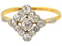 Art Deco 18ct Gold & Platinum, Diamond Shaped Ring set with Diamonds