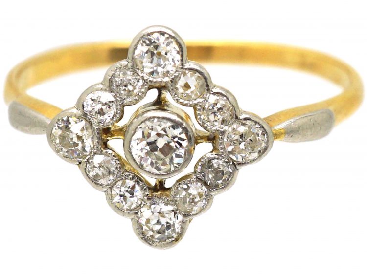 Art Deco 18ct Gold & Platinum, Diamond Shaped Ring set with Diamonds