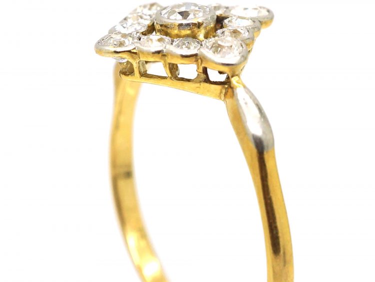 Art Deco 18ct Gold & Platinum, Diamond Shaped Ring set with Diamonds