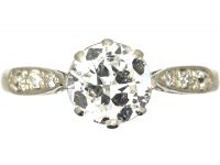 Art Deco Platinum & Diamond Solitaire Ring with Diamond Set Shoulders