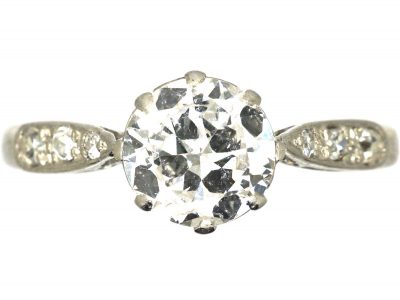 Art Deco Platinum & Diamond Solitaire Ring with Diamond Set Shoulders