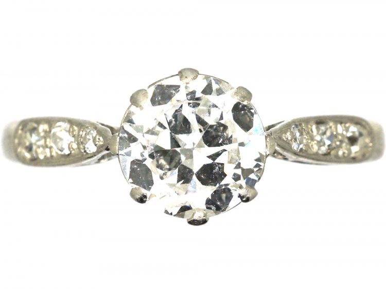 Art Deco Platinum & Diamond Solitaire Ring with Diamond Set Shoulders