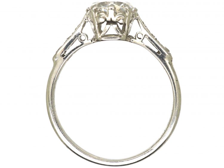 Art Deco Platinum & Diamond Solitaire Ring with Diamond Set Shoulders