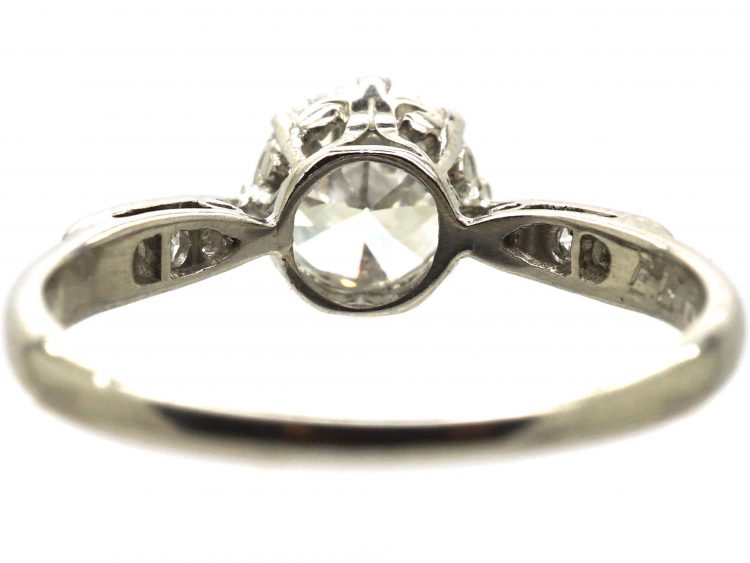 Art Deco Platinum & Diamond Solitaire Ring with Diamond Set Shoulders