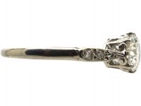 Art Deco Platinum & Diamond Solitaire Ring with Diamond Set Shoulders