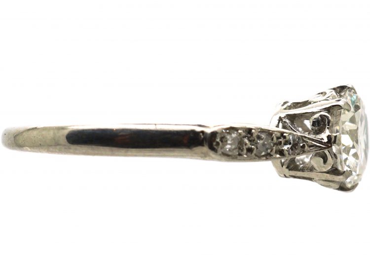 Art Deco Platinum & Diamond Solitaire Ring with Diamond Set Shoulders