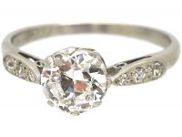 Art Deco Platinum & Diamond Solitaire Ring with Diamond Set Shoulders