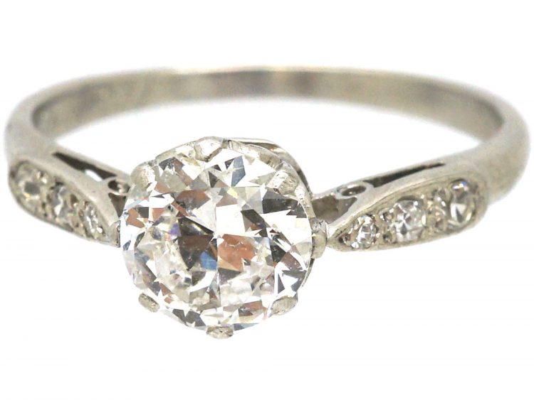 Art Deco Platinum & Diamond Solitaire Ring with Diamond Set Shoulders