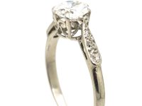 Art Deco Platinum & Diamond Solitaire Ring with Diamond Set Shoulders
