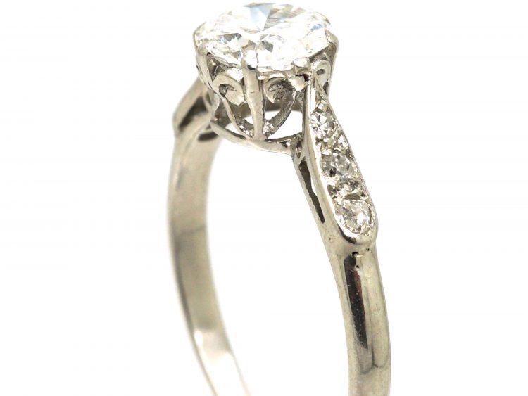 Art Deco Platinum & Diamond Solitaire Ring with Diamond Set Shoulders