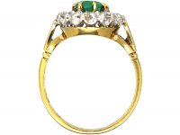 18ct Gold, Emerald & Diamond Oval Cluster Ring