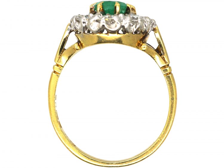 18ct Gold, Emerald & Diamond Oval Cluster Ring