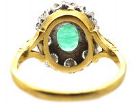 18ct Gold, Emerald & Diamond Oval Cluster Ring
