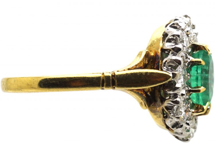 18ct Gold, Emerald & Diamond Oval Cluster Ring