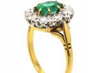 18ct Gold, Emerald & Diamond Oval Cluster Ring