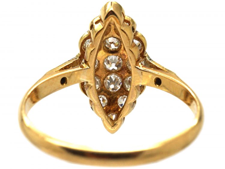 Art Deco 18ct Gold & Platinum, Diamond Set Marquise Ring with Diamond Set Shoulders