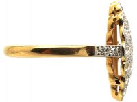Art Deco 18ct Gold & Platinum, Diamond Set Marquise Ring with Diamond Set Shoulders