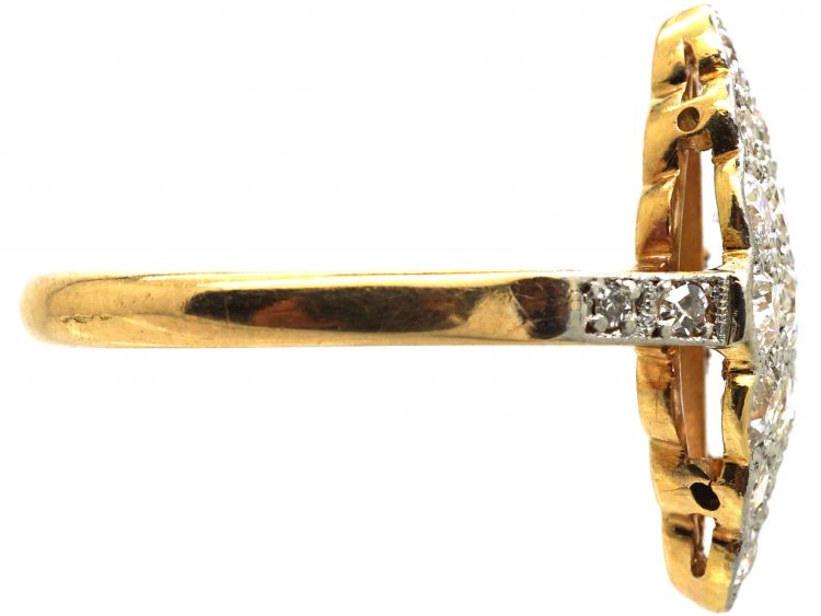 Art Deco 18ct Gold & Platinum, Diamond Set Marquise Ring with Diamond Set Shoulders