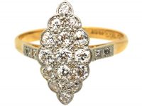 Art Deco 18ct Gold & Platinum, Diamond Set Marquise Ring with Diamond Set Shoulders