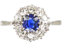 Mid 20th Century 18ct White Gold & Platinum, Sapphire & Diamond Cluster Ring