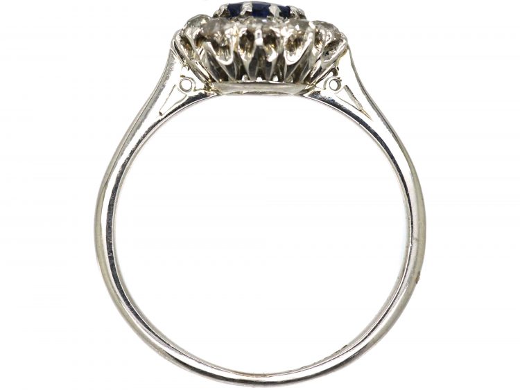 Mid 20th Century 18ct White Gold & Platinum, Sapphire & Diamond Cluster Ring