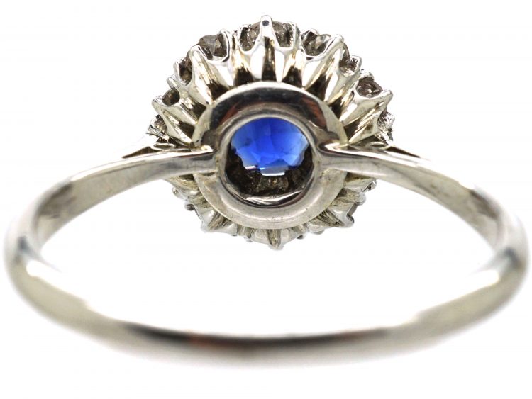 Mid 20th Century 18ct White Gold & Platinum, Sapphire & Diamond Cluster Ring