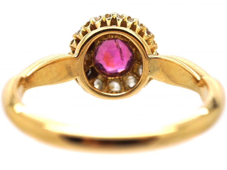 Edwardian 18ct Gold, Ruby & Diamond Cluster Ring