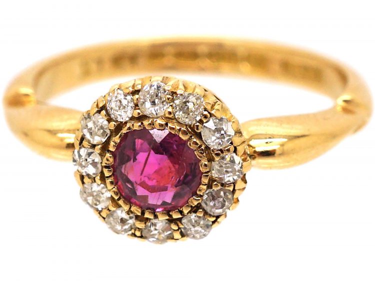 Edwardian 18ct Gold, Ruby & Diamond Cluster Ring