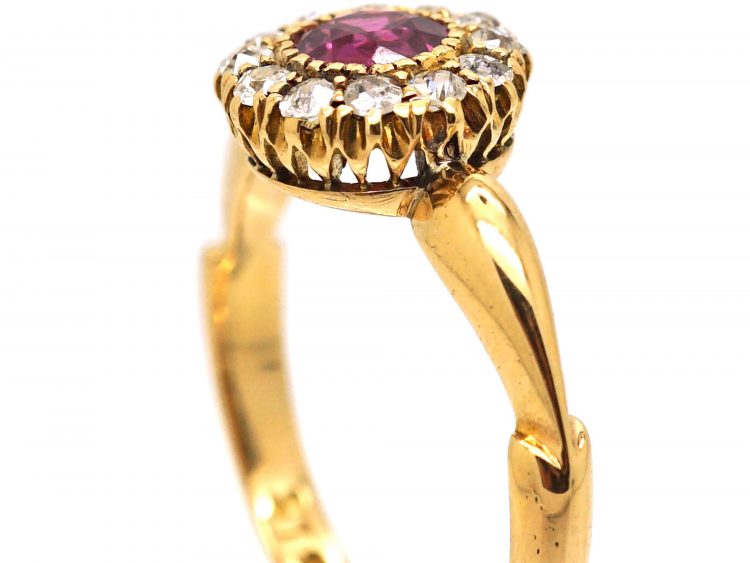 Edwardian 18ct Gold, Ruby & Diamond Cluster Ring