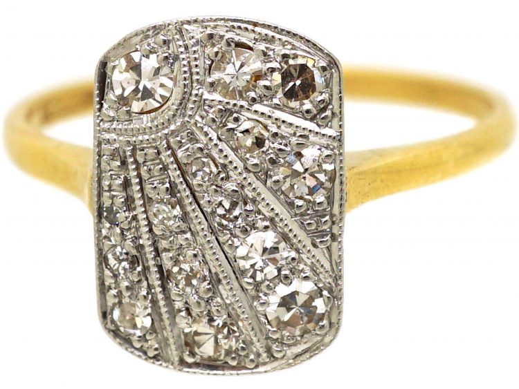 Art Deco 18ct Gold & Platinum, Diamond Sunburst Ring