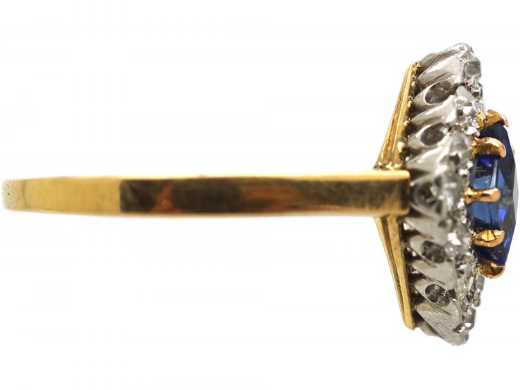 Art Deco 18ct Gold & Platinum, Diamond & Sapphire Diamond Shaped Ring