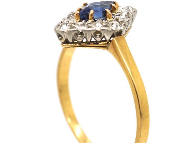 Art Deco 18ct Gold & Platinum, Diamond & Sapphire Diamond Shaped Ring