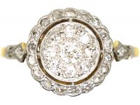 Edwardian 18ct Gold & Platinum, Diamond Cluster Ring with Diamond Set Shoulders