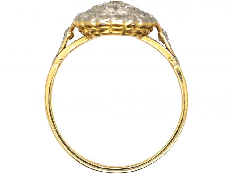 Edwardian 18ct Gold & Platinum, Diamond Cluster Ring with Diamond Set Shoulders