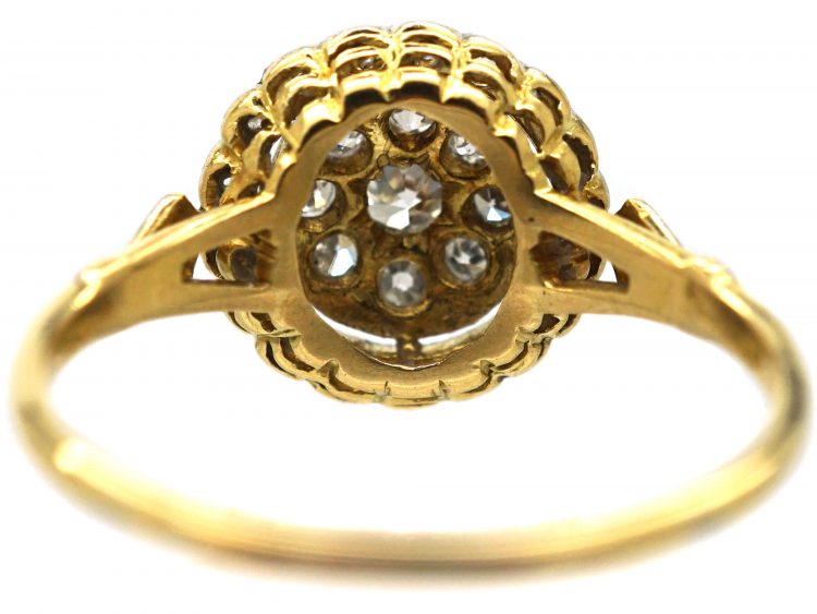 Edwardian 18ct Gold & Platinum, Diamond Cluster Ring with Diamond Set Shoulders