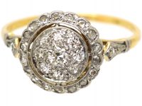 Edwardian 18ct Gold & Platinum, Diamond Cluster Ring with Diamond Set Shoulders