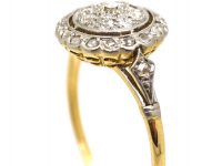 Edwardian 18ct Gold & Platinum, Diamond Cluster Ring with Diamond Set Shoulders