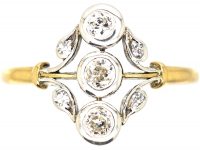 Austrian 14ct Gold & Platinum, Diamond Three Stone Leaf Motif Ring