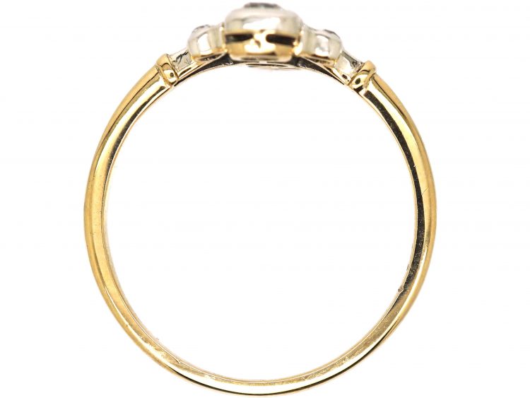 Austrian 14ct Gold & Platinum, Diamond Three Stone Leaf Motif Ring