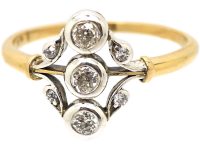 Austrian 14ct Gold & Platinum, Diamond Three Stone Leaf Motif Ring