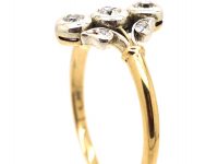 Austrian 14ct Gold & Platinum, Diamond Three Stone Leaf Motif Ring