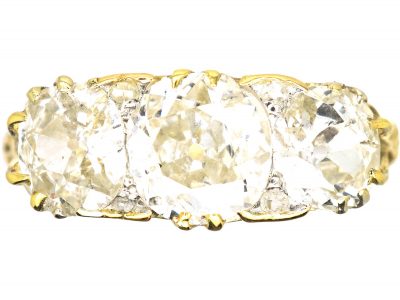Victorian 18ct Gold Carved Half Hoop Three Stone Diamond Ring