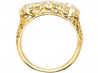 Victorian 18ct Gold Carved Half Hoop Three Stone Diamond Ring